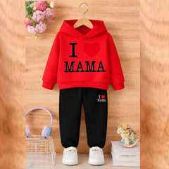 I Love MAMA Kids Hoodie Style 2-Pcs Winter Tracksuit. KWTS-01
