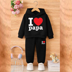 I Love PAPA Kids Hoodie Style 2-Pcs Winter Tracksuit. KWTS-01