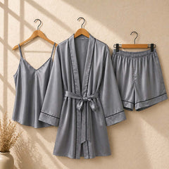 Imported Gown Style 3-Pcs Silk Nightsuit. (Gown-Inner-Short)