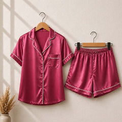 Imported Regular Style 2-Pcs Silk Nightsuit. (H-Sleeve+Short)