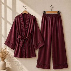 Imported Tipping-Gown Style 2-Pcs Silk Nightsuit. (Gown-Pajama)