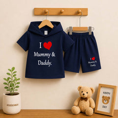 I Love D+M Kids Hooded Style 2-Pcs Summer Suit. (HOTS+SH)