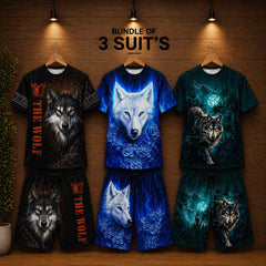 3D Wolf Style Bundle Of 3 Casual Wear 2-Pcs Summer Suit. Deal-06 (Clearance-Sale)