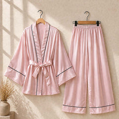 Imported Tipping-Gown Style 2-Pcs Silk Nightsuit. (Gown-Pajama)