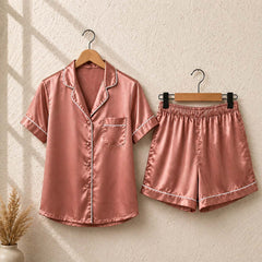 Imported Regular Style 2-Pcs Silk Nightsuit. (H-Sleeve+Short)