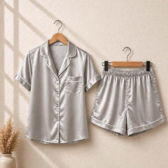 Imported Regular Style 2-Pcs Silk Nightsuit. (H-Sleeve+Short)