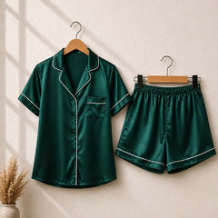 Imported Regular Style 2-Pcs Silk Nightsuit. (H-Sleeve+Short)