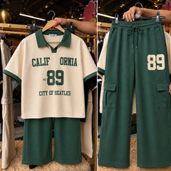 Cali-89 Collar Cargo Style Western 2-Pcs Summer Tracksuit For Her. WSTS-05