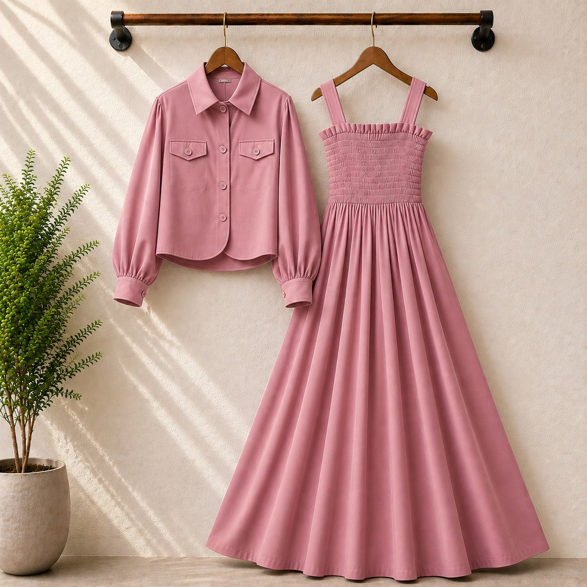Short Koti & Smoky Maxi Style Western 2-Pcs Stiched Suit.