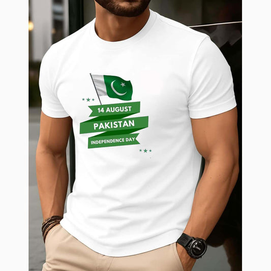 White Zig-Zag 3D Flag Printed Style R-Neck Half Sleeve Azadi Tshirt.
