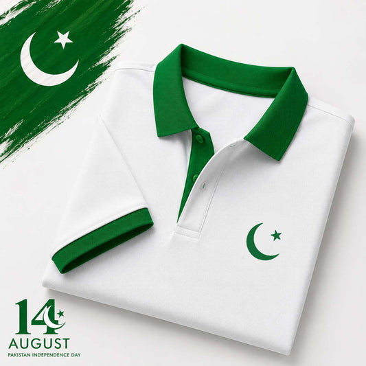 White Contrast Collar Style CT Logo Printed Azadi Polo Tshirt. V2