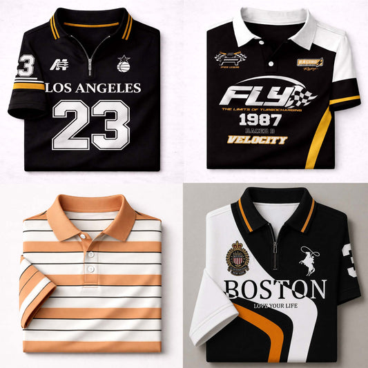 Bundle Of 4 Dry-Fit 3D Stripe Printed Style Half-Sleeve Polo Summer Tshirt's. MS3DP-09+15+17+20