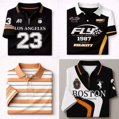 Bundle Of 4 Dry-Fit 3D Stripe Printed Style Half-Sleeve Polo Summer Tshirt's. MS3DP-09+15+17+20