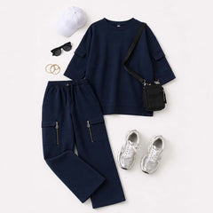 Drop-Shoulder 6-Pocket Cargo Zipper Style Western 2-Pcs Summer Tracksuit For Her. WSTS-07 V2
