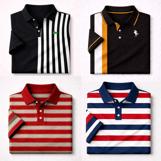 Bundle Of 4 Dry-Fit 3D Stripe Printed Style Half-Sleeve Polo Summer Tshirt's. MS3DP-04+12+18+02