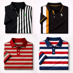 Bundle Of 4 Dry-Fit 3D Stripe Printed Style Half-Sleeve Polo Summer Tshirt's. MS3DP-04+12+18+02
