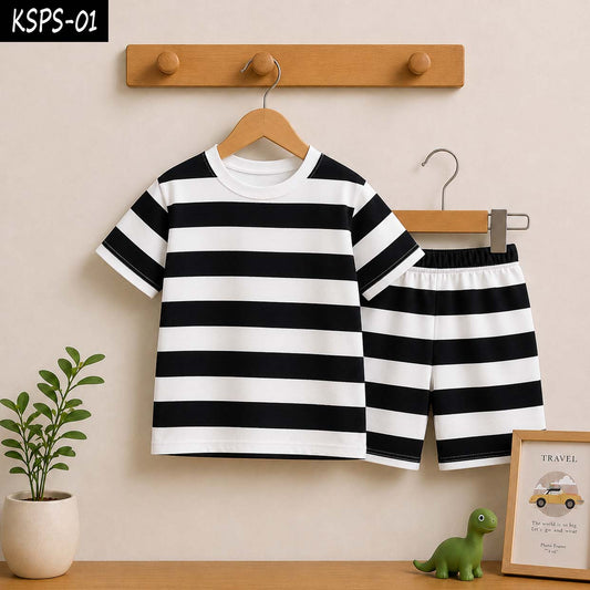 Stripe Style Printed 2-Pcs Summer Suit For Baby & Baba. KSPS-01 V2