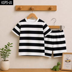 Stripe Style Printed 2-Pcs Summer Suit For Baby & Baba. KSPS-01 V2