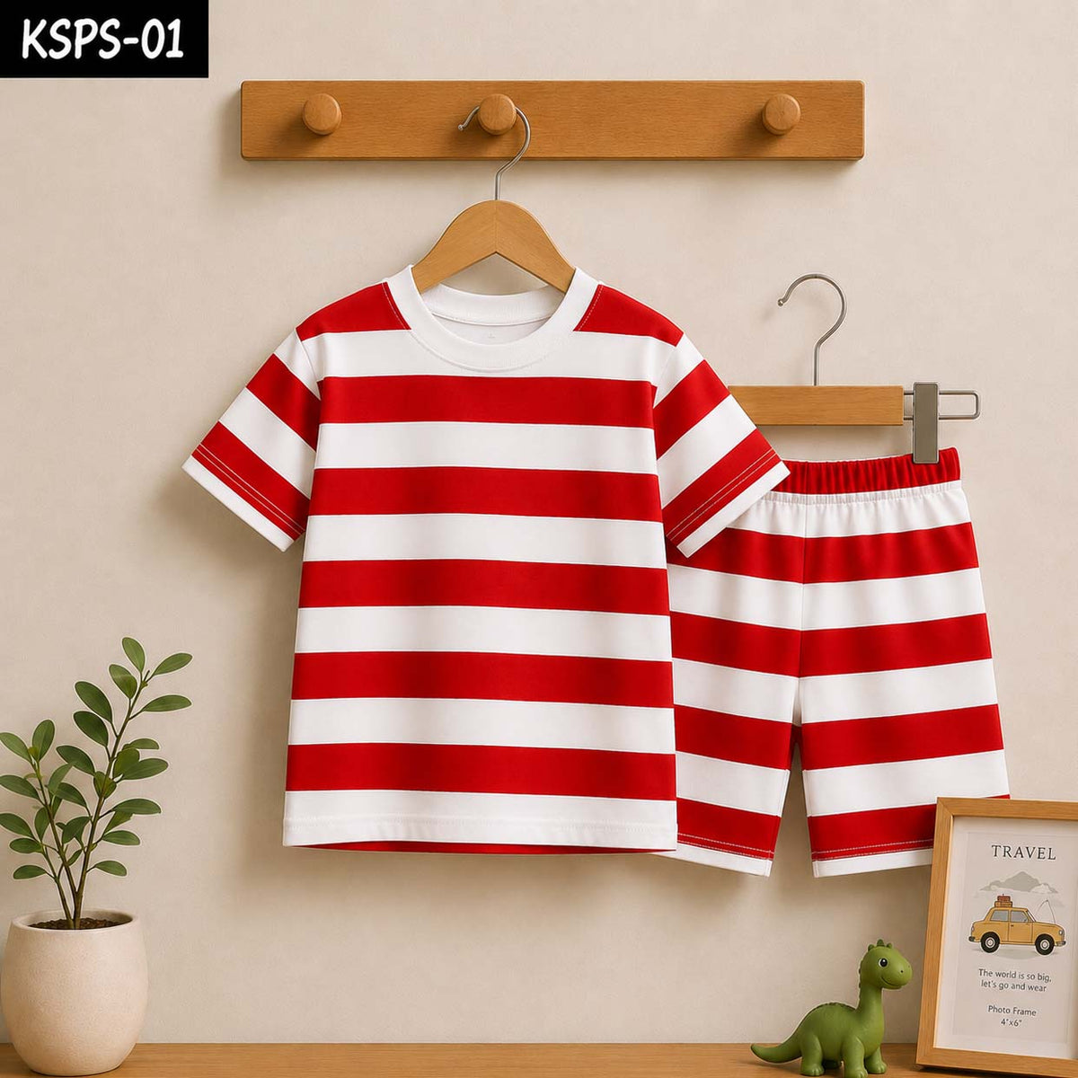 Stripe Style Printed 2-Pcs Summer Suit For Baby & Baba. KSPS-01 V2