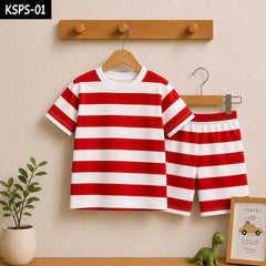 Stripe Style Printed 2-Pcs Summer Suit For Baby & Baba. KSPS-01 V2