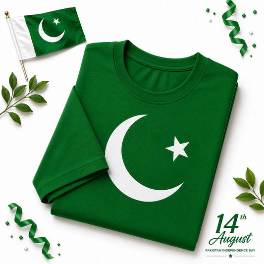 Green CT Big Printed R-Neck Hlaf Sleeve Azadi Tshirt.