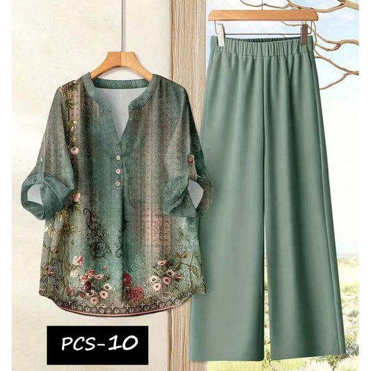 Binara Printed Western Shirt Style 2-Pcs Stiched Co-Ord Set. PCS-10