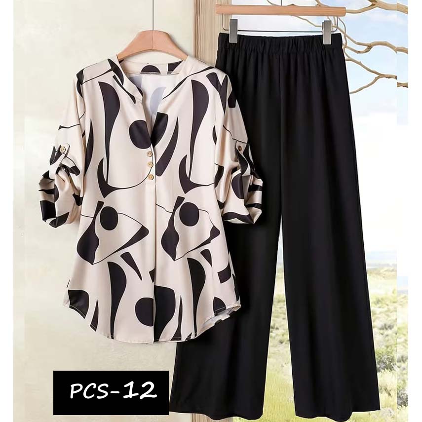 Binara Printed Western Shirt Style 2-Pcs Stiched Co-Ord Set. PCS-12