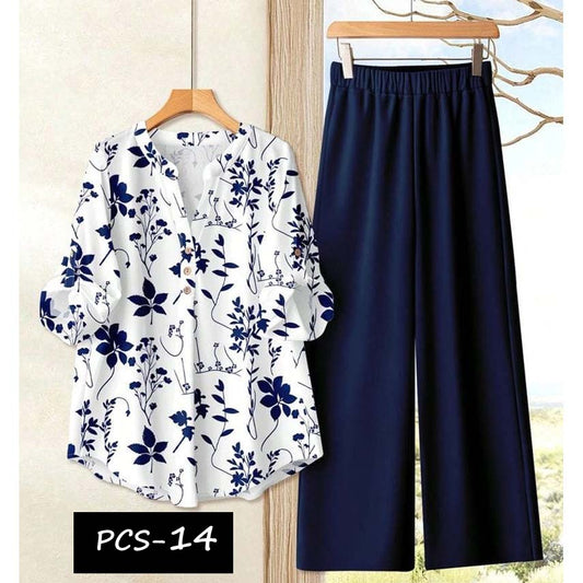 Binara Printed Western Shirt Style 2-Pcs Stiched Co-Ord Set. PCS-14