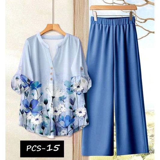 Binara Printed Western Shirt Style 2-Pcs Stiched Co-Ord Set. PCS-15
