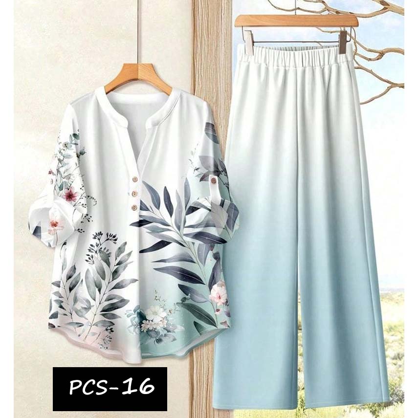 Binara Printed Western Shirt Style 2-Pcs Stiched Co-Ord Set. PCS-16