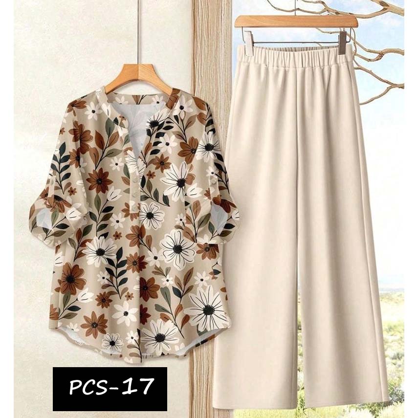 Binara Printed Western Shirt Style 2-Pcs Stiched Co-Ord Set. PCS-17