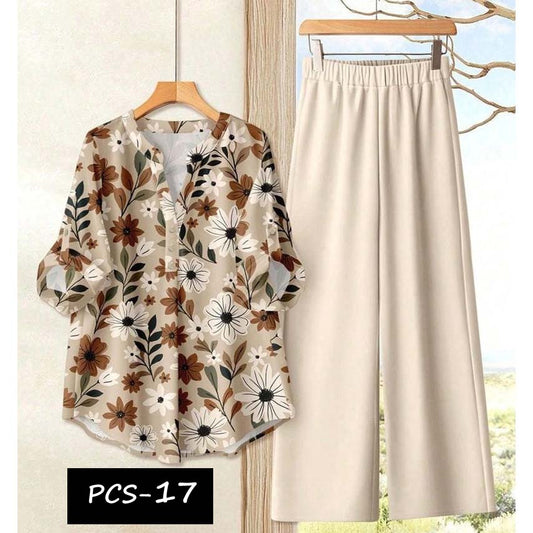 Binara Printed Western Shirt Style 2-Pcs Stiched Co-Ord Set. PCS-17