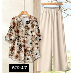 Binara Printed Western Shirt Style 2-Pcs Stiched Co-Ord Set. PCS-17