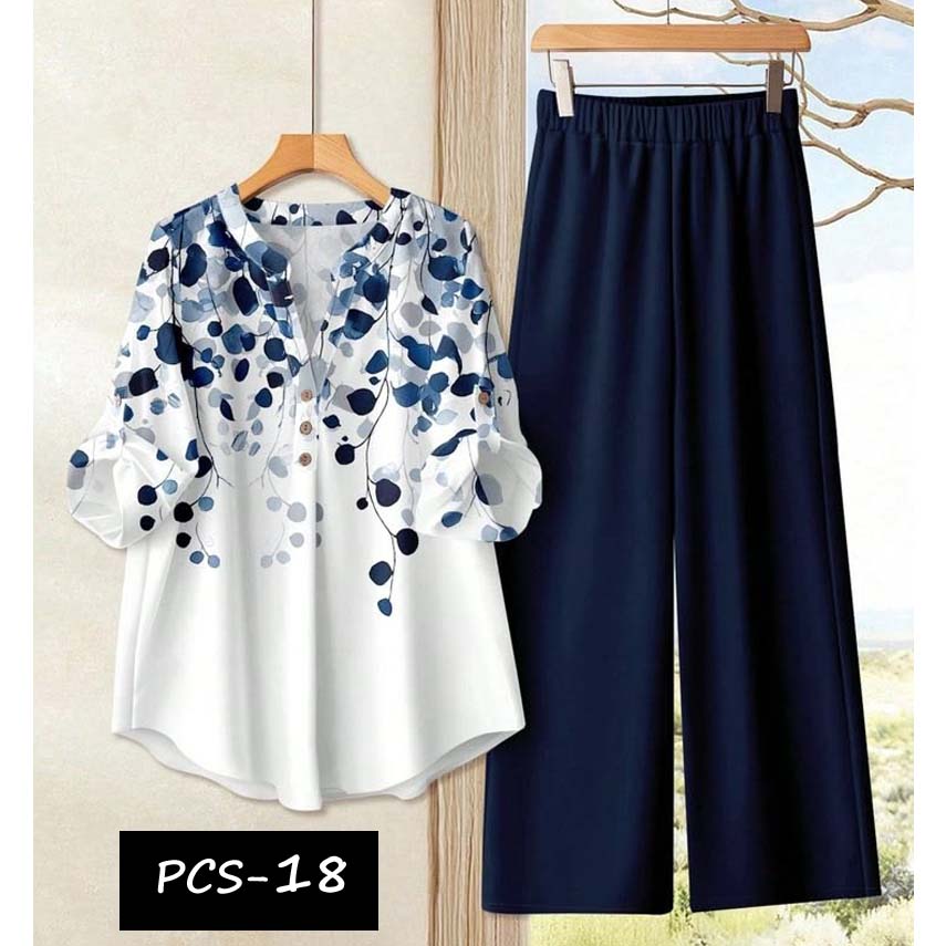 Binara Printed Western Shirt Style 2-Pcs Stiched Co-Ord Set. PCS-18