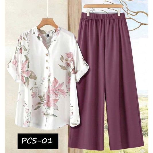 Binara Printed Western Shirt Style 2-Pcs Stiched Co-Ord Set. PCS-01
