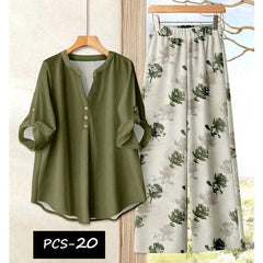 Binara Printed Western Shirt Style 2-Pcs Stiched Co-Ord Set. PCS-20