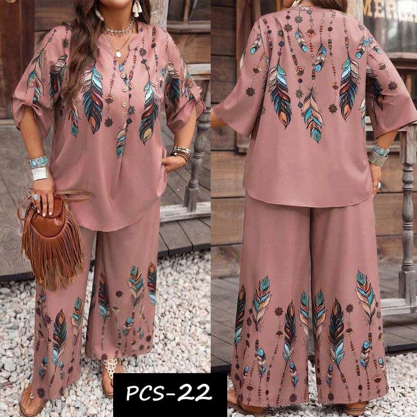 Binara Printed Western Shirt Style 2-Pcs Stiched Co-Ord Set. PCS-22