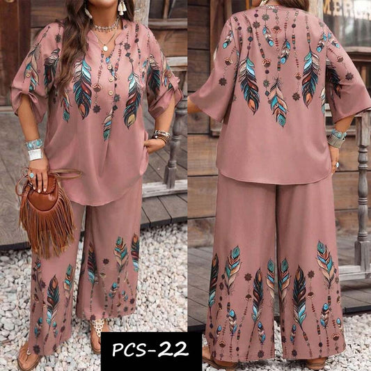 Binara Printed Western Shirt Style 2-Pcs Stiched Co-Ord Set. PCS-22