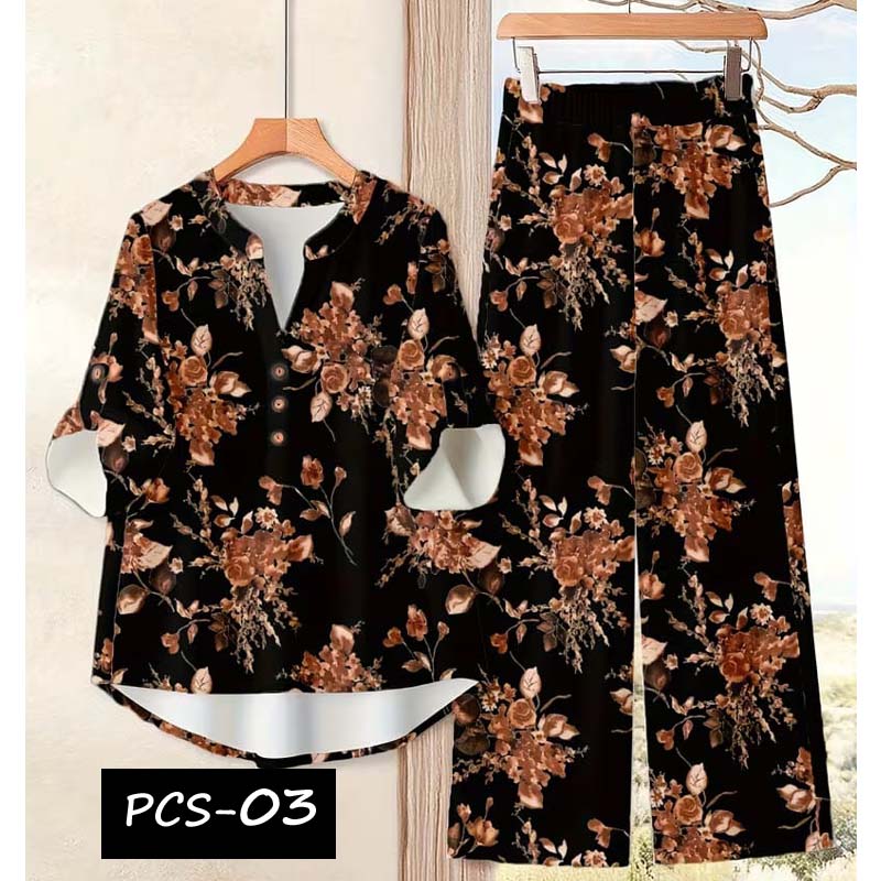 Binara Printed Western Shirt Style 2-Pcs Stiched Co-Ord Set. PCS-03