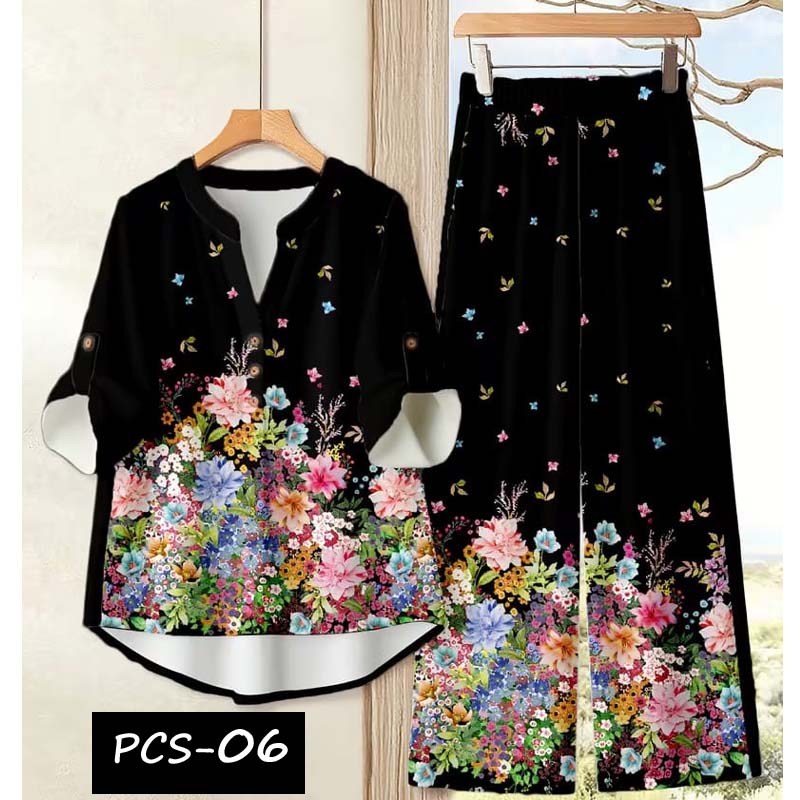 Binara Printed Western Shirt Style 2-Pcs Stiched Co-Ord Set. PCS-06