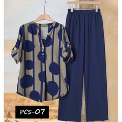 Binara Printed Western Shirt Style 2-Pcs Stiched Co-Ord Set. PCS-07