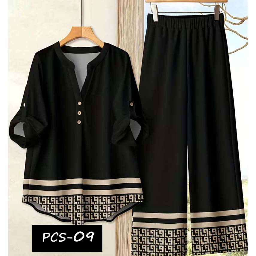 Binara Printed Western Shirt Style 2-Pcs Stiched Co-Ord Set. PCS-09