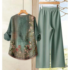 Binara Printed Western Shirt Style 2-Pcs Stiched Co-Ord Set. PCS-10