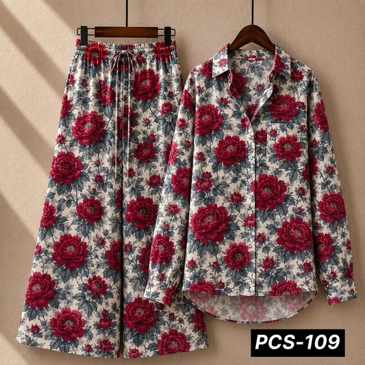 Alenza Crepe Printed Western Shirt Style 2-Pcs Stiched Co-Ord Set. PCS-109