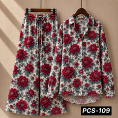 Alenza Crepe Printed Western Shirt Style 2-Pcs Stiched Co-Ord Set. PCS-109