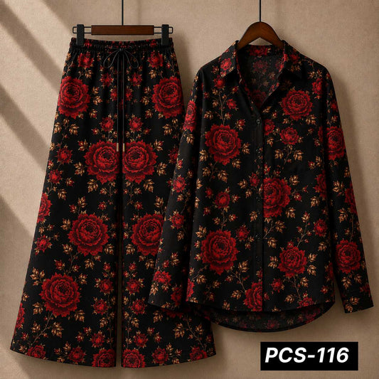 Alenza Crepe Printed Western Shirt Style 2-Pcs Stiched Co-Ord Set. PCS-116