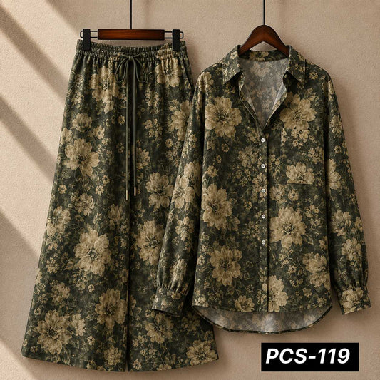 Alenza Crepe Printed Western Shirt Style 2-Pcs Stiched Co-Ord Set. PCS-119