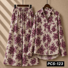 Alenza Crepe Printed Western Shirt Style 2-Pcs Stiched Co-Ord Set. PCS-123