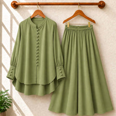 Fawoza Western Shirt & Plazo Style 2-Pcs Stiched Co-Ord Set.