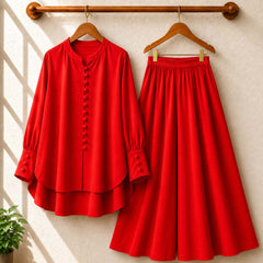 Fawoza Western Shirt & Plazo Style 2-Pcs Stiched Co-Ord Set.
